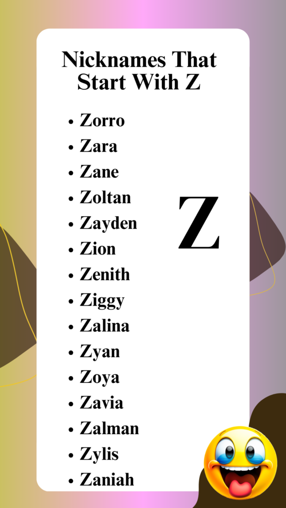 Nicknames That Start With Z